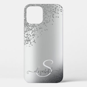Cool Silver Glitter Diamonds Monogram iPhone 12 Case
