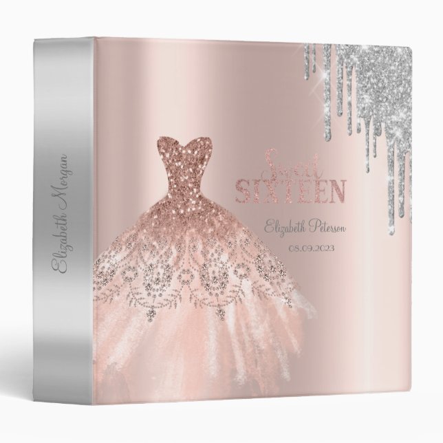 Cool Silver Glitter Drips,Dress Rose Gold Binder (Front/Spine)
