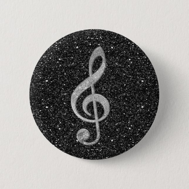 Cool silver glitter shining effects treble clef 2 inch round button (Front)