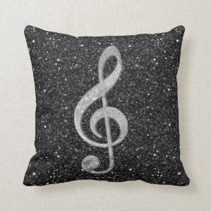 Cool silver glitter shining effects treble clef throw pillow