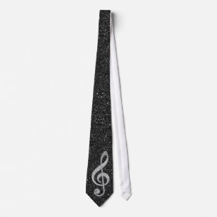 Cool silver glitter shining effects treble clef tie