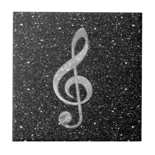 Cool silver glitter shining effects treble clef tile
