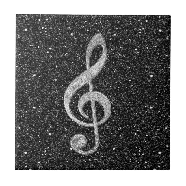 Cool silver glitter shining effects treble clef tile (Front)