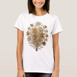 Cool Silver GOLDEN ROSES Artistic Motif T-Shirt