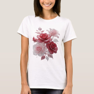 Cool Silver RED AND PINK ROSES WITH DIAMONDS T-Shirt