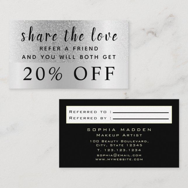 Cool Silver Sparkle Ombre Glitter Trendy Black  Discount Card (Front/Back)