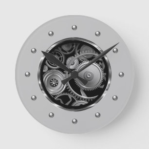 Cool Silver Tone Metal Gear Look Office Wall Clock