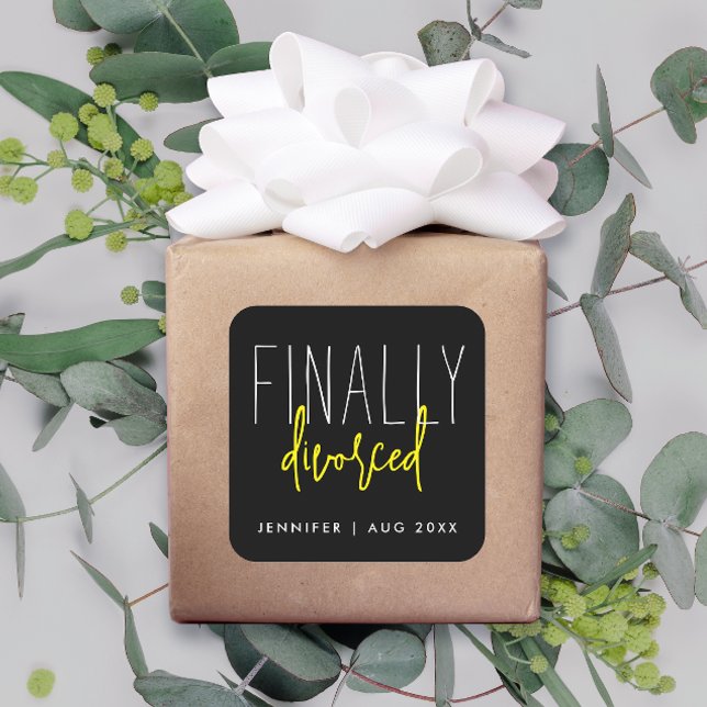 Cool Simple Black Finally Divorced Humour Break Up Square Sticker (Creator Uploaded)