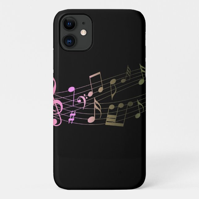 Cool Simple Black Magical Rainbow Music Notes Case-Mate iPhone Case (Back)