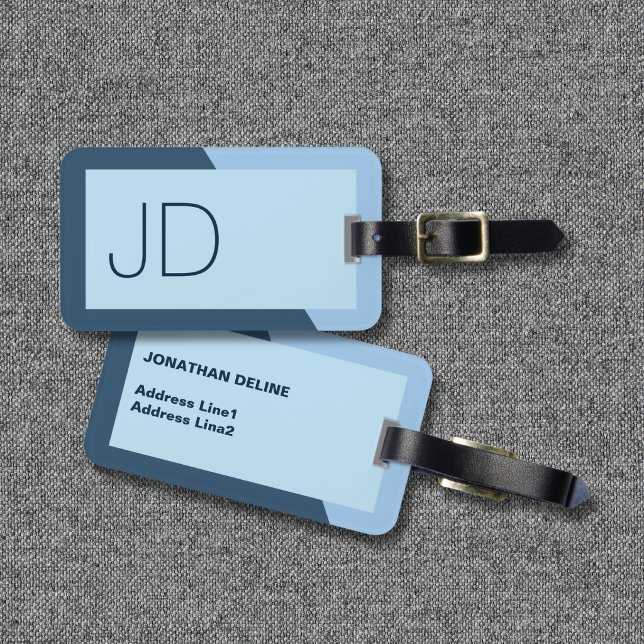 Cool Simple Blue Geometric Monogram Luggage Tag (Creator Uploaded)