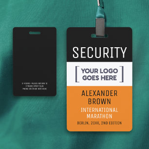 Cool Simple Orange And Black Event Logo Security  Badge