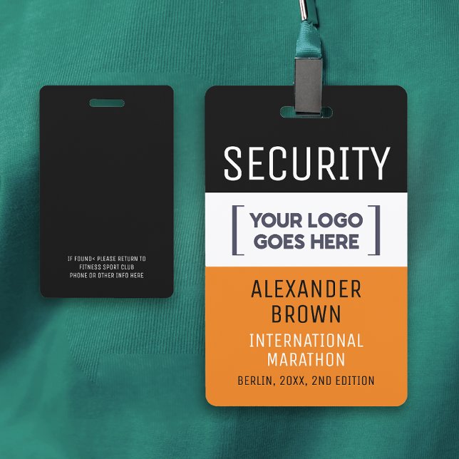 Cool Simple Orange And Black Event Logo Security  Badge (Creator Uploaded)