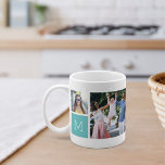Cool Simple Photo Collage & Monogram Coffee Mug<br><div class="desc">Create your very own cool keepsake of your favourite family memories, wedding photos, or vacation snaps, with this awesome monogrammed photo collage mug! This simple design puts 4 of your favourite Instagram snaps front and centre, along with a single initial monogram on each side. Customize with six square photos of...</div>