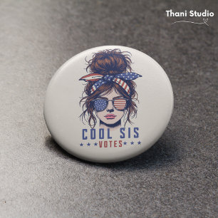 Cool Sis Votes Vintage Messy Hair Lady Election 3 Inch Round Button