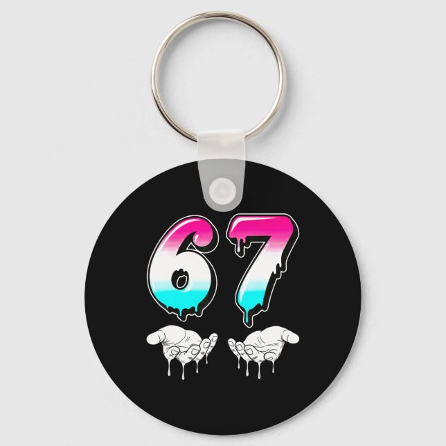 Cool Six Seven 6 7 Meme Gen Alpha Slang Costume Ma Keychain (Front)