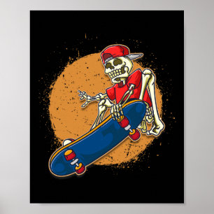 Cool Skateboard Art Skeleton Skateboarding Kickfli Poster