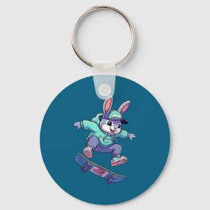 Cool skateboard bunny funny rabbit skating easter keychain