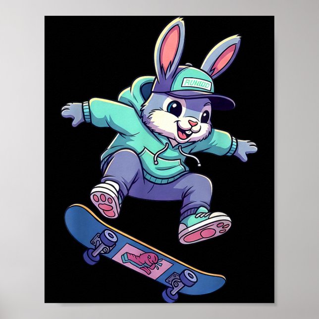 Cool skateboard bunny funny rabbit skating easter poster (Front)