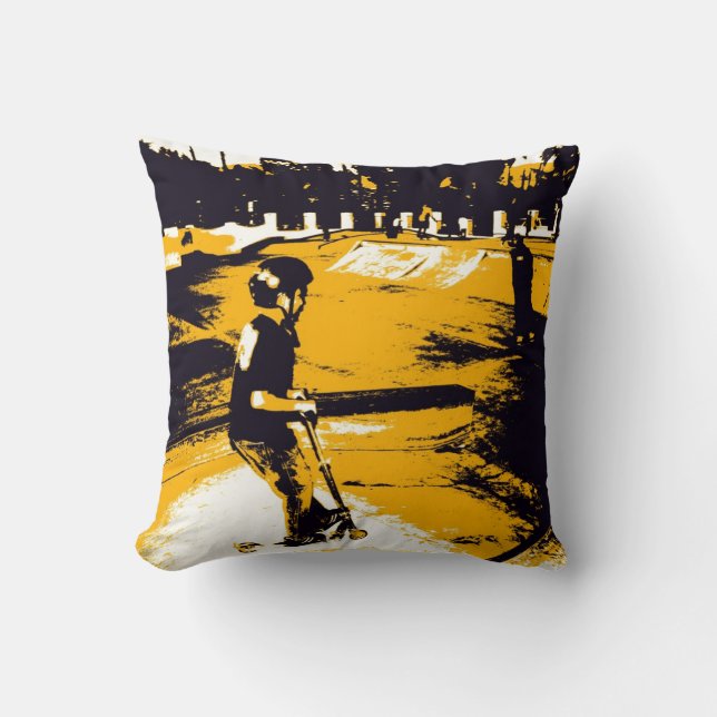 Cool Skateboard Park Scooter Grunge Art Pillow (Front)