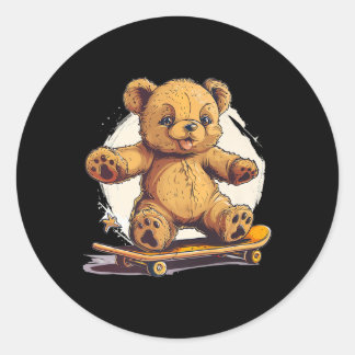 Cool Skateboard Teddy Bear Outfit For Skater Boys Classic Round Sticker