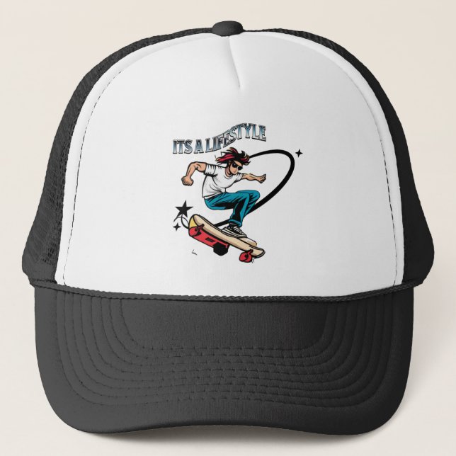 Cool Skateboarder Fun Quote It's a Lifestyle Trucker Hat (Front)