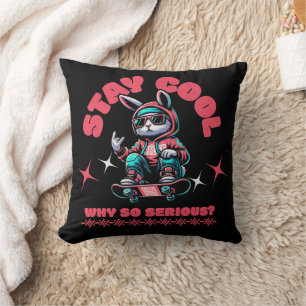 Cool Skateboarding Bunny Throw Pillow