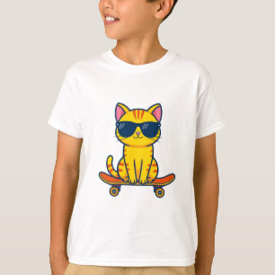 Cool Skateboarding Cat Kids T-Shirt – Fun Cartoon