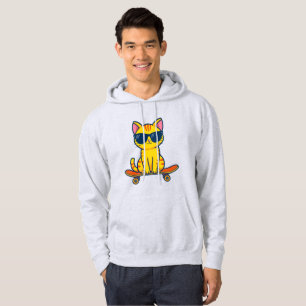 Cool Skateboarding Cat Wearing Sunglasses Cartoon  Hoodie