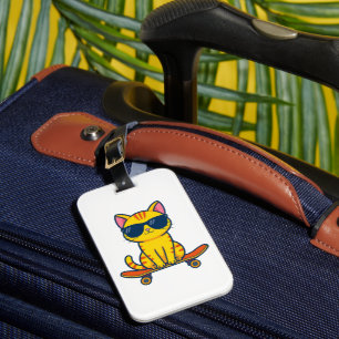 Cool Skateboarding Cat Wearing Sunglasses Cartoon Luggage Tag