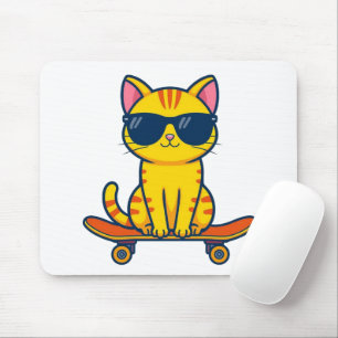 Cool Skateboarding Cat Wearing Sunglasses Cartoon Mouse Pad