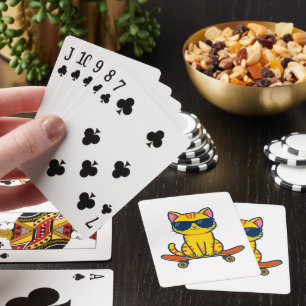 Cool Skateboarding Cat Wearing Sunglasses Cartoon  Playing Cards