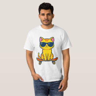Cool Skateboarding Cat Wearing Sunglasses Cartoon  T-Shirt