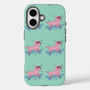 Cool Skateboarding Dachshund Funny Dog Art iPhone 16 Case