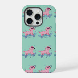 Cool Skateboarding Dachshund   Funny Dog Art iPhone 15 Pro Case