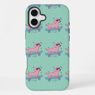 Cool Skateboarding Dachshund   Funny Dog Art iPhone 16 Plus Case