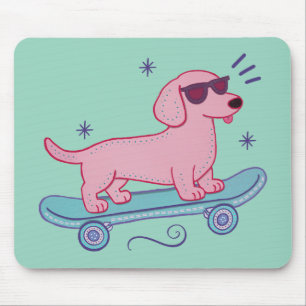 Cool Skateboarding Dachshund   Funny Dog Art Mouse Pad