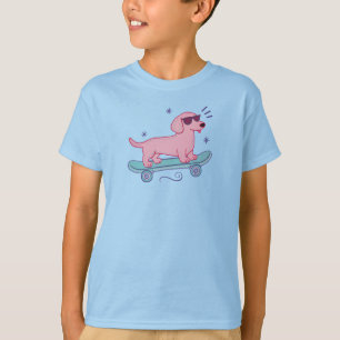 Cool Skateboarding Dachshund Funny Dog Art T-Shirt