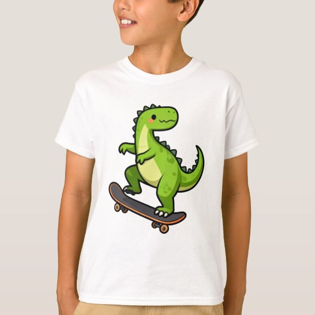 Cool Skateboarding Dinosaur Kids T-Shirt Design (Front)