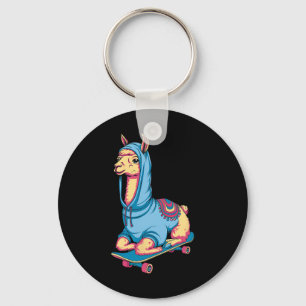 Cool Skateboarding Llama In Hoodie Funny Animals S Keychain