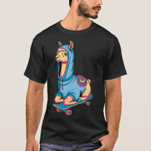 Cool Skateboarding Llama In Hoodie Funny Animals S T-Shirt