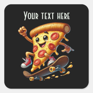 Cool skateboarding pizza party square sticker