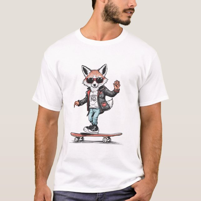 Cool Skater Fox Graphic T-Shirt (Front)