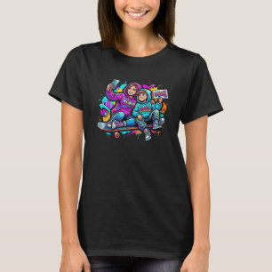 Cool Skater Mom & Son Graffiti Street Style T-Shir T-Shirt