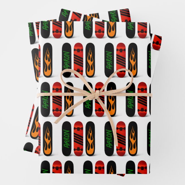 Cool Skater Skateboard Personalized Wrapping Paper Sheet (In situ)