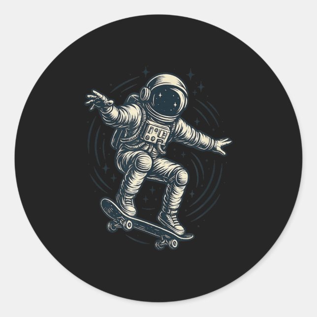Cool Skating Astronaut Costume For Boys And Girls  Classic Round Sticker (Front)