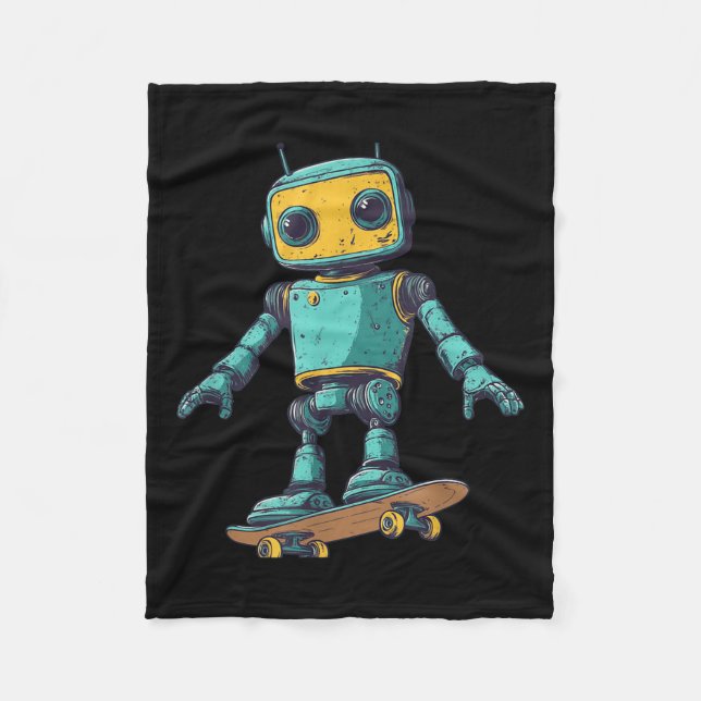 Cool Skating Robot With Skateboard Costume  Fleece Blanket (Front)