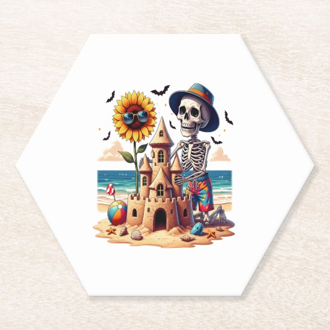 Cool Skeleton at the Beach Paper Coaster (Front)