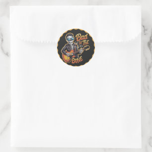 Cool Skeleton Bad to the Bone with Guitar Classic Round Sticker