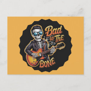 Cool Skeleton Bad to the Bone with Guitar Holiday Postcard