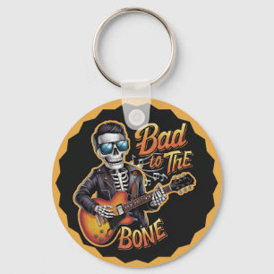 Cool Skeleton Bad to the Bone with Guitar Keychain